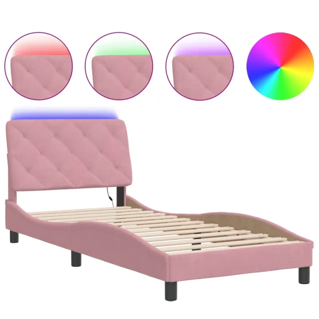 Cadre de lit avec LED sans matelas rose 90x200 cm velours