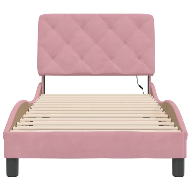 Cadre de lit avec LED sans matelas rose 90x200 cm velours