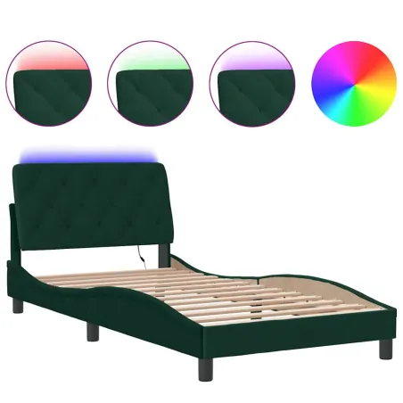 Cadre de lit avec LED sans matelas vert foncé 100x200cm velours