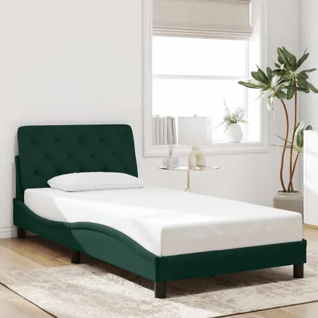Cadre de lit avec LED sans matelas vert foncé 100x200cm velours