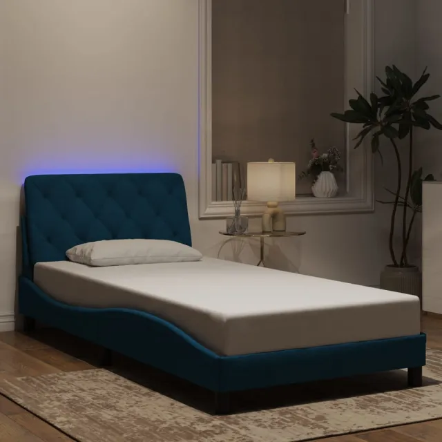 Cadre de lit avec LED sans matelas bleu 100x200 cm velours