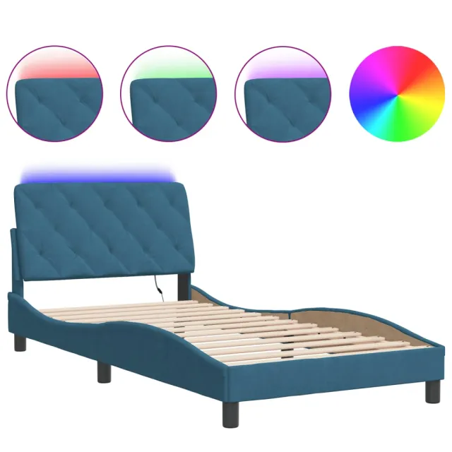 Cadre de lit avec LED sans matelas bleu 100x200 cm velours