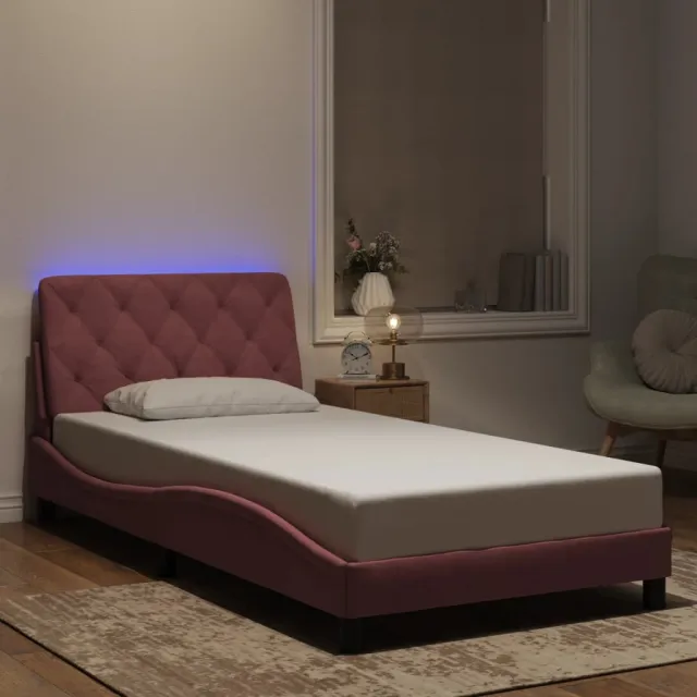 Cadre de lit avec LED sans matelas rose 100x200 cm velours