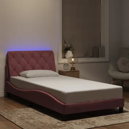 Cadre de lit avec LED sans matelas rose 100x200 cm velours