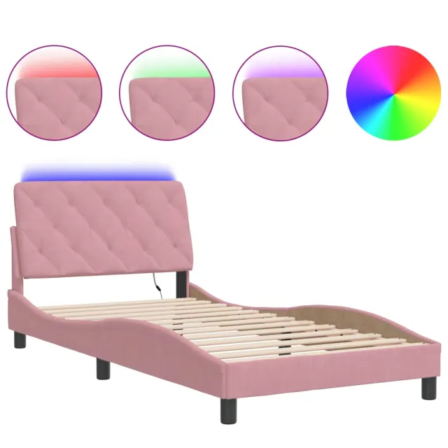 Cadre de lit avec LED sans matelas rose 100x200 cm velours