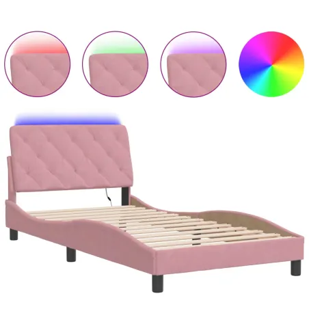 Cadre de lit avec LED sans matelas rose 100x200 cm velours