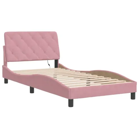 Cadre de lit avec LED sans matelas rose 100x200 cm velours