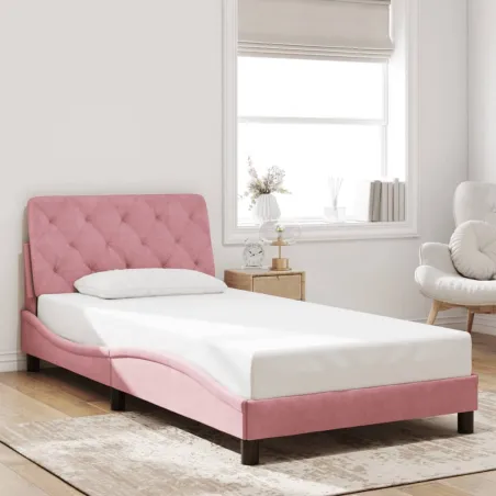 Cadre de lit avec LED sans matelas rose 100x200 cm velours