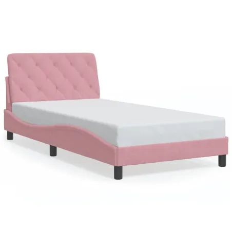 Cadre de lit avec LED sans matelas rose 100x200 cm velours