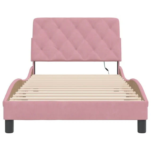 Cadre de lit avec LED sans matelas rose 100x200 cm velours