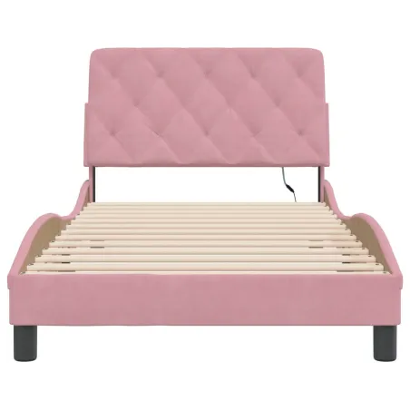 Cadre de lit avec LED sans matelas rose 100x200 cm velours