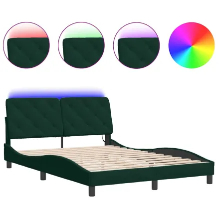 Cadre de lit avec LED sans matelas vert foncé 120x200cm velours 2