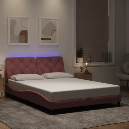 Cadre de lit avec LED sans matelas rose 120x200 cm velours