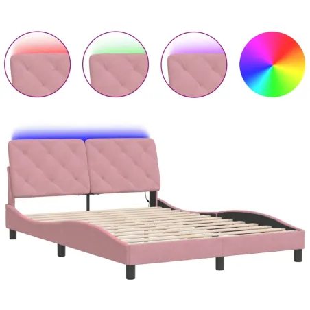Cadre de lit avec LED sans matelas rose 120x200 cm velours