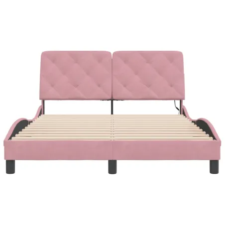 Cadre de lit avec LED sans matelas rose 120x200 cm velours