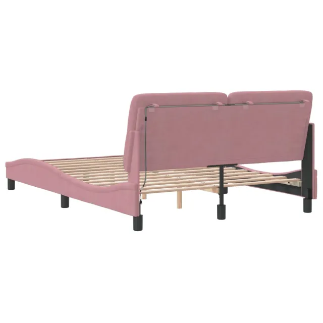 Cadre de lit avec LED sans matelas rose 120x200 cm velours