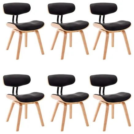 Chaises à manger lot de 6 noir bois courbé et similicuir 2