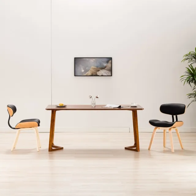 Chaises à manger lot de 2 noir bois courbé et similicuir