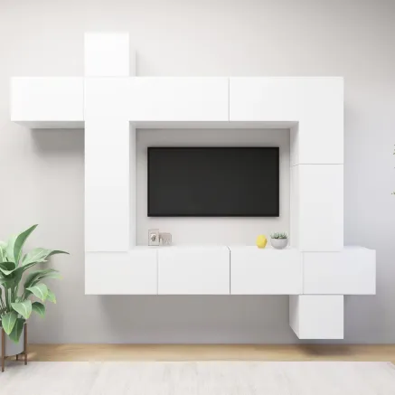 Ensemble de meuble TV 9 pcs Blanc Bois d'ingénierie