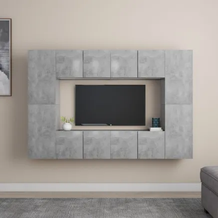 Ensemble de meubles TV 8 pcs Gris béton Bois d'ingénierie