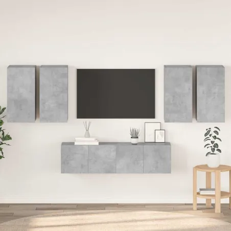 Ensemble de meuble TV 6 pcs Gris béton Bois d'ingénierie