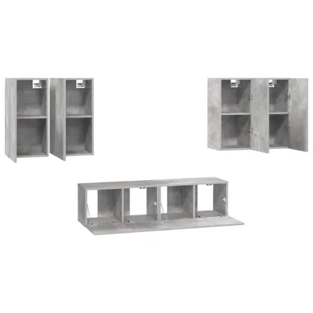 Ensemble de meuble TV 6 pcs Gris béton Bois d'ingénierie