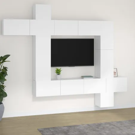 Ensemble de meubles TV 9 pcs Blanc Bois d'ingénierie