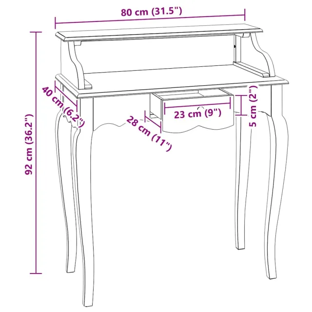 Bureau d'écriture bois d'acajou massif 80x40x92 cm