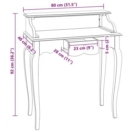 Bureau d'écriture bois d'acajou massif 80x40x92 cm