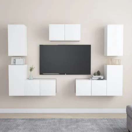 Ensemble de meubles TV 7 pcs Blanc Bois d'ingénierie