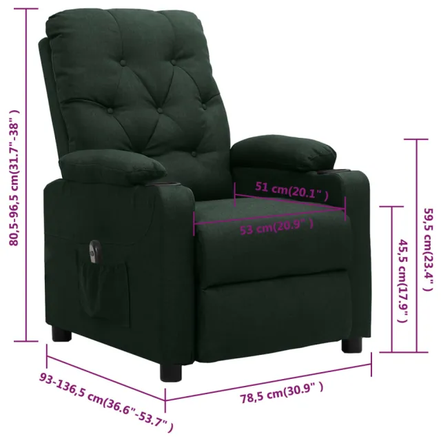 Fauteuil inclinable électrique Vert foncé Tissu