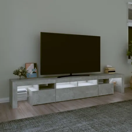 Meuble TV avec lumières LED Gris béton 230x36,5x40 cm