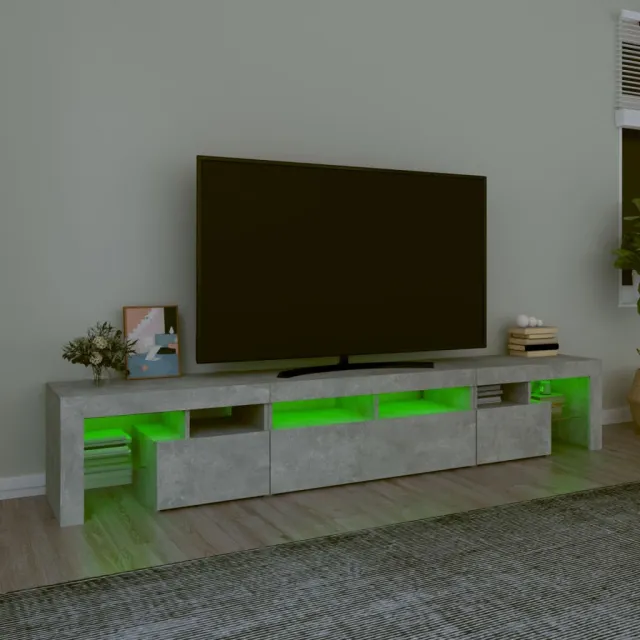 Meuble TV avec lumières LED Gris béton 230x36,5x40 cm
