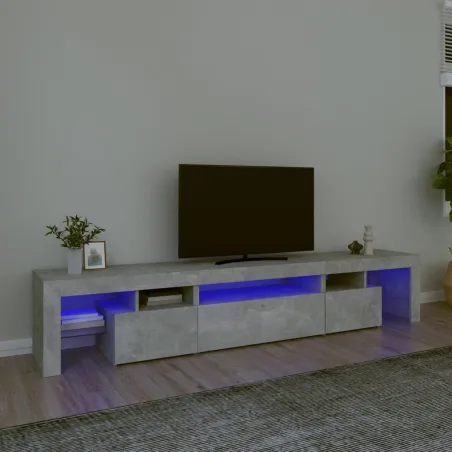 Meuble TV avec lumières LED Gris béton 215x36,5x40 cm