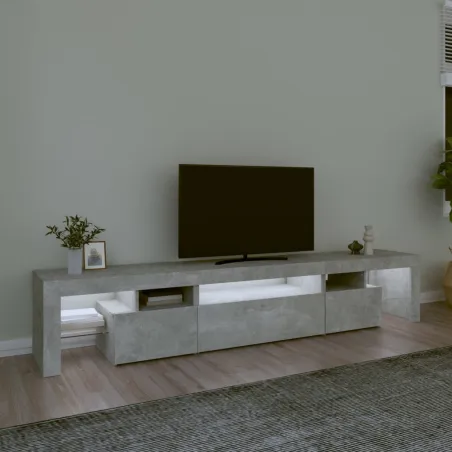 Meuble TV avec lumières LED Gris béton 215x36,5x40 cm
