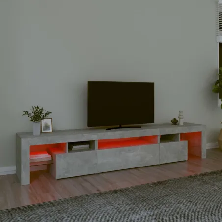 Meuble TV avec lumières LED Gris béton 215x36,5x40 cm
