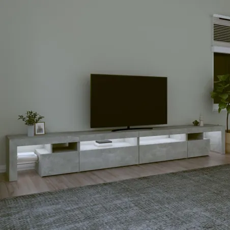 Meuble TV avec lumières LED Gris béton 290x36,5x40 cm