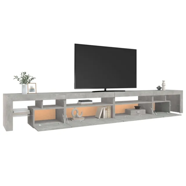 Meuble TV avec lumières LED Gris béton 290x36,5x40 cm