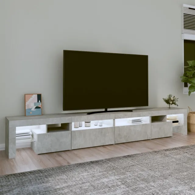 Meuble TV avec lumières LED Gris béton 260x36,5x40 cm