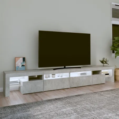 Meuble TV avec lumières LED Gris béton 260x36,5x40 cm