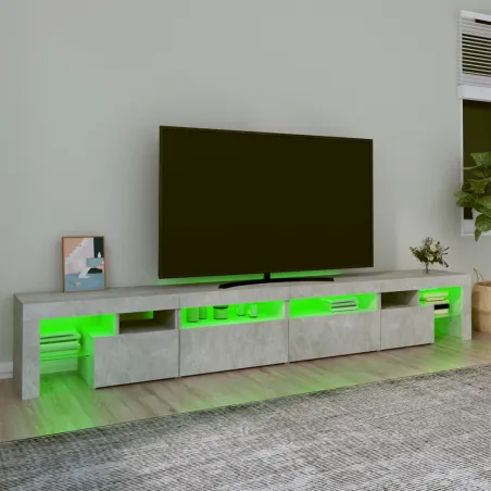 Meuble TV avec lumières LED Gris béton 260x36,5x40 cm