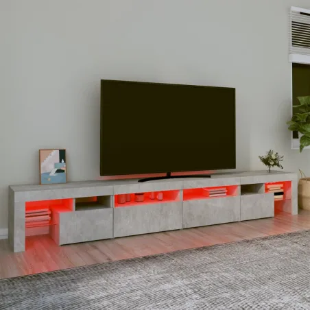 Meuble TV avec lumières LED Gris béton 260x36,5x40 cm