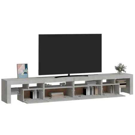 Meuble TV avec lumières LED Gris béton 260x36,5x40 cm