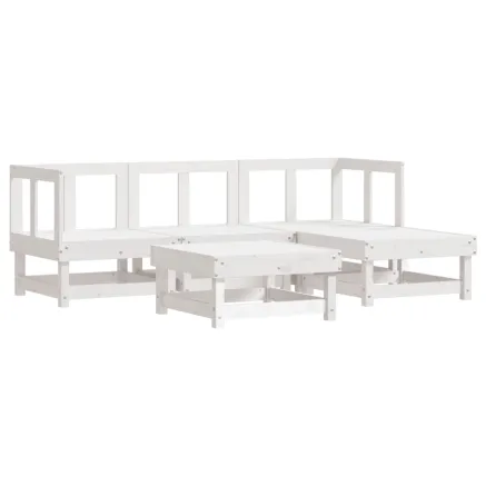 Salon de jardin 5 pcs blanc bois massif de pin 2