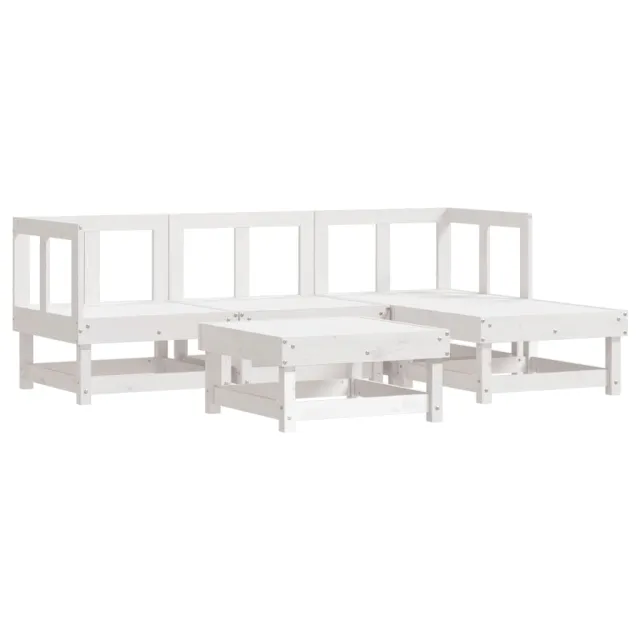 Salon de jardin 5 pcs blanc bois massif de pin