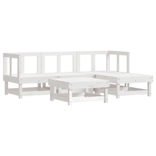 Salon de jardin 5 pcs blanc bois massif de pin