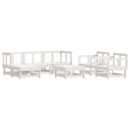Salon de jardin 7 pcs Blanc Bois de pin massif 2