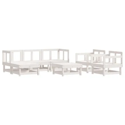 Salon de jardin 7 pcs Blanc Bois de pin massif 2