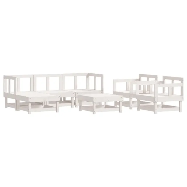 Salon de jardin 7 pcs Blanc Bois de pin massif