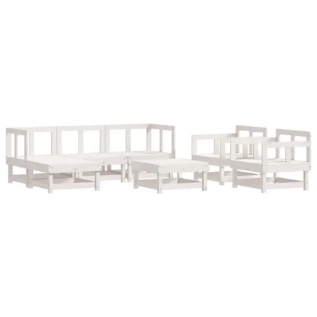 Salon de jardin 7 pcs Blanc Bois de pin massif